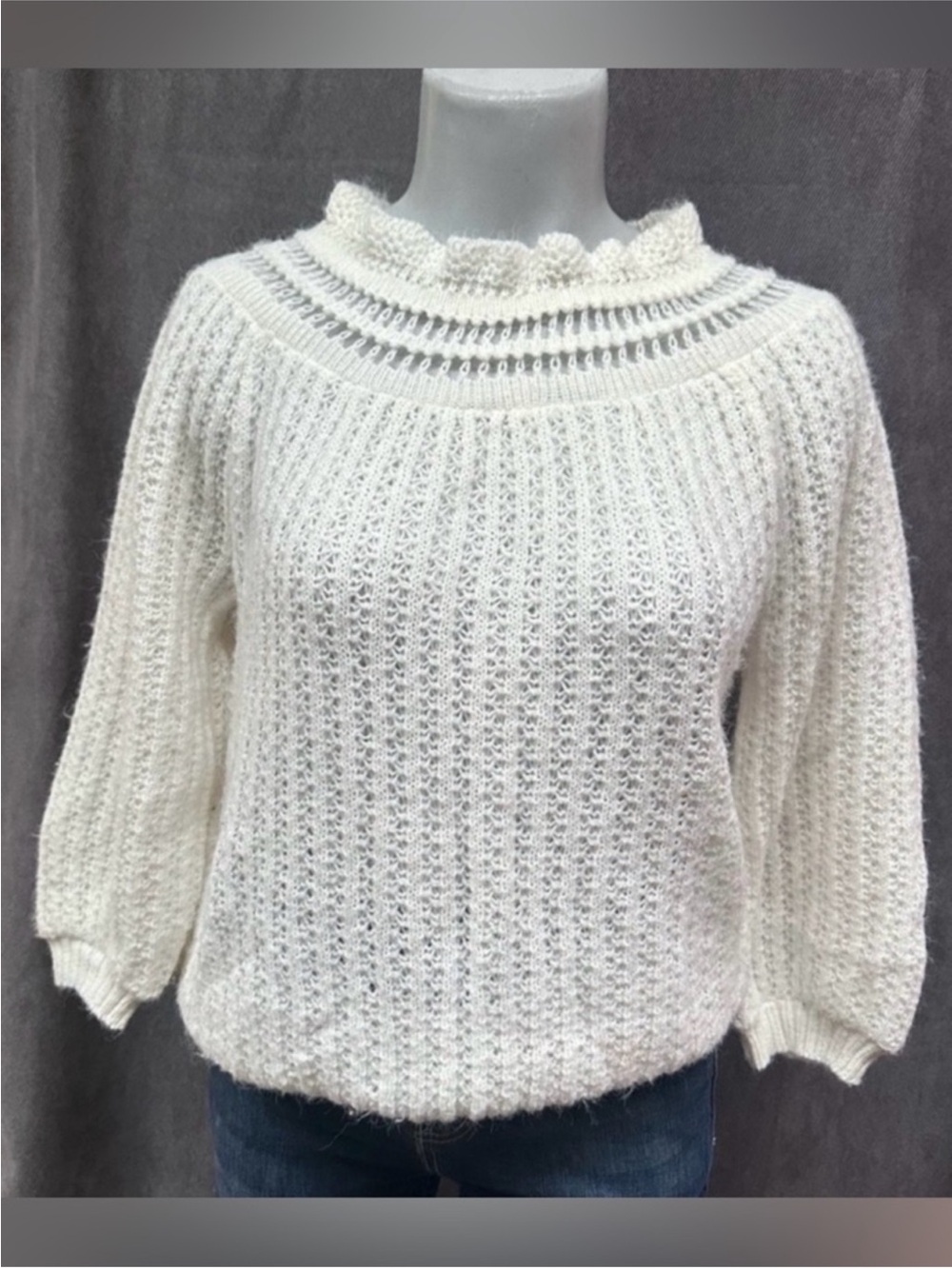 Vintage crochet pointelle sweater 80s
